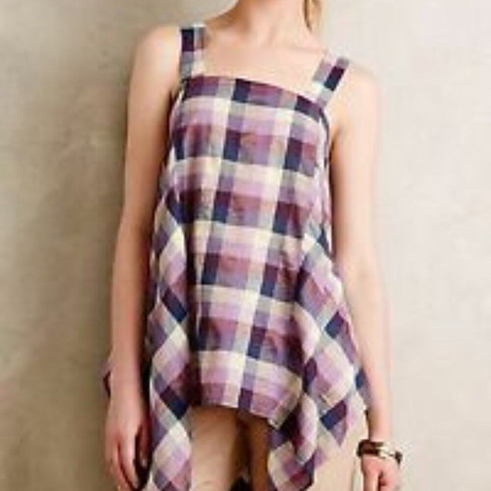 Anthropologie Holding Horses Madras Trapeze Plaid Top